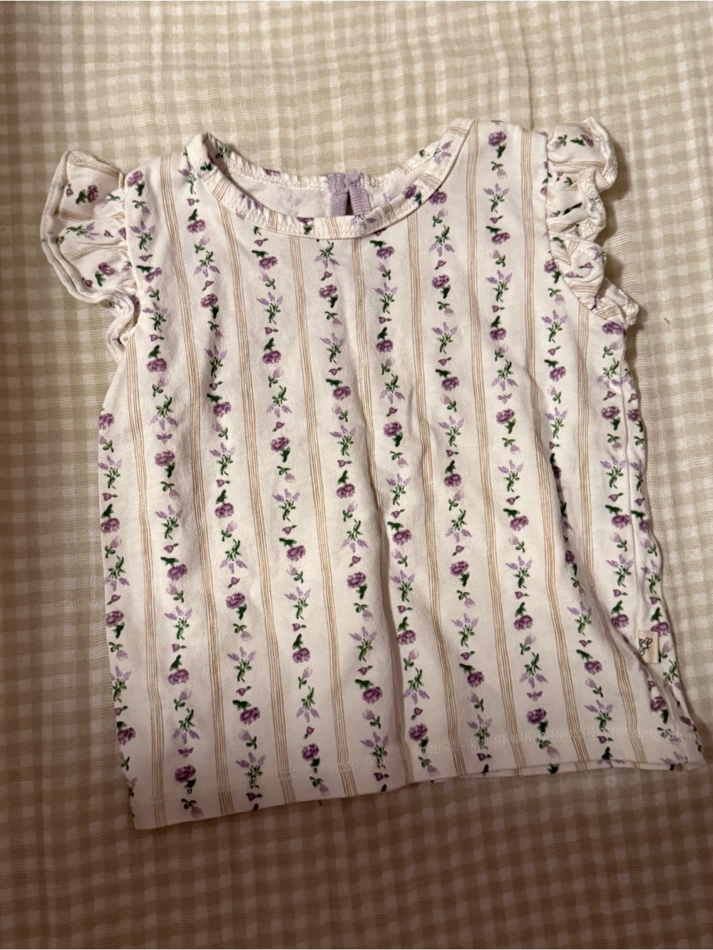 Burt's Bees White Tee with Lavender Floral Stripes